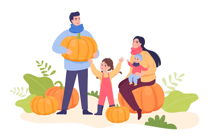 Things to do Autumn - Graphic of family picking pumkins