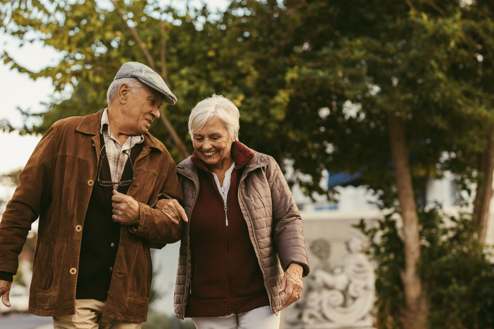 Older man and woman out on a walk